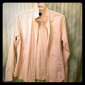 Ann Taylor Stretch tan white stripes blouse size 8